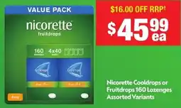 Chemist Warehouse Nicorette Cooldrops or Fruitdrops 160 Lozenges offer