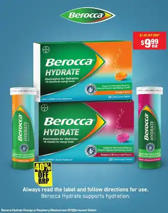 Chemist Warehouse Berocca Hydrate Orange or Raspberry Blackcurrant offer