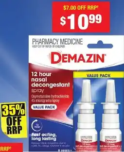 Chemist Warehouse Demazin 12 Hour Nasal Decongestant Spray Cold + Flu Relief Day + Night offer
