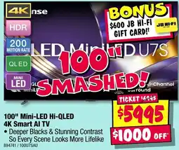 JB Hi-Fi 100" Mini-LED Hi-QLED 4K Smart AI TV offer
