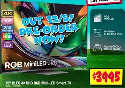 JB Hi-Fi 75" ULED 4K UHD RGB Mini-LED Smart TV offer