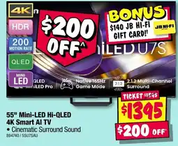 JB Hi-Fi 55" Mini-LED Hi-QLED 4K Smart AI TV offer