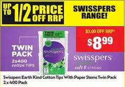 Chemist Warehouse Swisspers Earth Kind Cotton Tips With Paper Stems Twin Pack offer