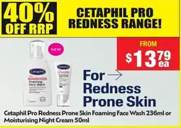 Chemist Warehouse Cetaphil Pro Redness Prone Skin Foaming Face Wash or Moisturising Night Cream offer