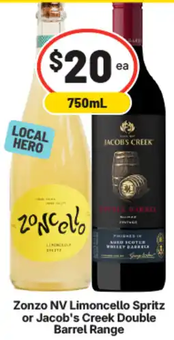 IGA Liquor Zonzo NV Limoncello Spritz or Jacob's Creek Double Barrel Range offer