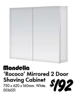 Bunnings Rococo Mirrored 2 Door Shaving Cabinet offer