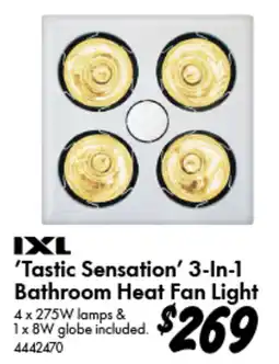 Bunnings Tastic Sensation' 3-In-1 Bathroom Heat Fan Light offer