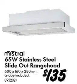 Bunnings 65W Stainless Steel Slide Out Rangehood offer