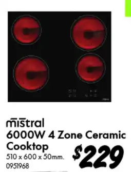 Bunnings 6000W 4 Zone Ceramic Cooktop offer
