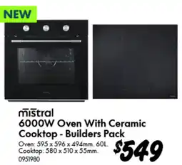 Bunnings 6000W Oven With Ceramic Cooktop - Builders Pack offer
