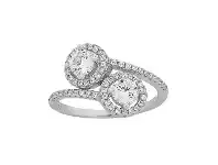 Sterling Silver Double Halo Bypass Ring