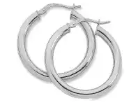 Bevilles Jewellery 9ct White Gold Silver Filled Plain Hoop Earrings- 3mm x 40mm offer