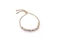 Bevilles Jewellery Stainless Steel Rose and Crystal Pave Bolo and Plain Ball Bracelet offer
