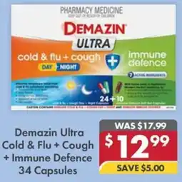 Pharmacy4Less Demazin Ultra Cold & Flu + Cough + Immune Defence 34 Capsules offer
