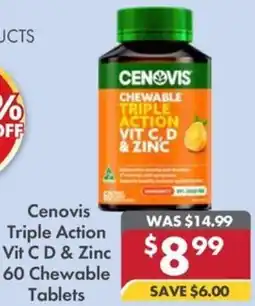 Pharmacy4Less Cenovis Triple Action Vit C D & Zinc 60 Chewable Tablets offer
