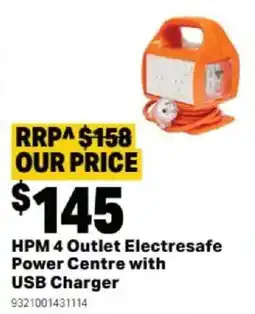 Mitre 10 HPM 4 Outlet Electresafe Power Centre with USB Charger offer