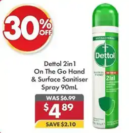 Pharmacy4Less Dettol 2in1 On The Go Hand & Surface Sanitiser Spray offer