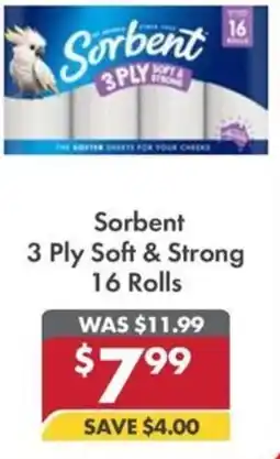 Pharmacy4Less Sorbent 3 Ply Soft & Strong 16 Rolls offer