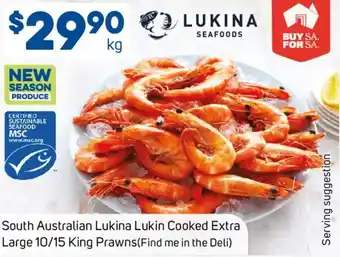 Foodland South Australian Lukina Lukin Cooked Extra Large 10/15 King Prawns offer
