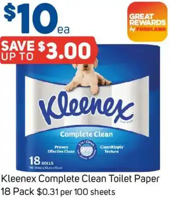 Foodland Kleenex Complete Clean Toilet Paper offer