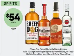Foodland Sheep Dog Peanut Butter Whiskey Liqueur Wild Turkey Kentucky Straight Bourbon Whiskey 81 Proof Buffalo Trace Bourbon offer