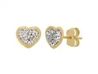 Bevilles Jewellery Crystal Heart Stud Earring in 9ct Yellow Gold Silver Infused offer
