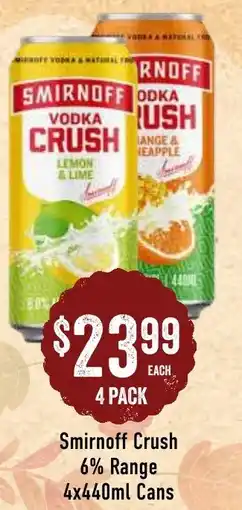 Spudshed Smirnoff Crush 6% Range Cans offer