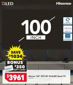 Harvey Norman Hisense 100" Q75 4K HI-QLED Smart TV offer