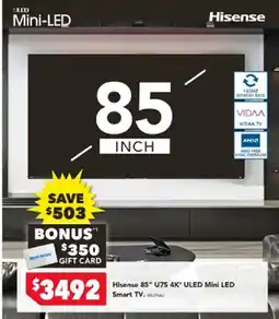 Harvey Norman Hisense 85" U7S 4K* ULED Mini LED Smart TV offer