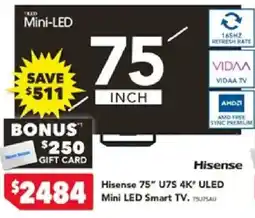 Harvey Norman Hisense 75" U7S 4K* ULED Mini LED Smart TV offer