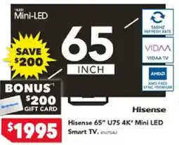 Harvey Norman Hisense 65" U7S 4K* Mini LED Smart TV offer