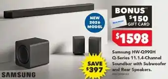 Harvey Norman Samsung HW-Q990H Q-Series 11.1.4-Channel Soundbar with Subwoofer and Rear Speakers offer