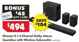 Harvey Norman Hisense 5.1.4-Channel Dolby Atmos Soundbar with Wireless Subwoofer offer