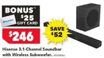 Harvey Norman Hisense 3.1-Channel Soundbar with Wireless Subwoofer offer
