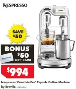 Harvey Norman Nespresso 'Creatista Pro' Capsule Coffee Machine by Breville offer
