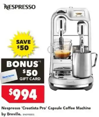 Harvey Norman Nespresso 'Creatista Pro' Capsule Coffee Machine by Breville offer