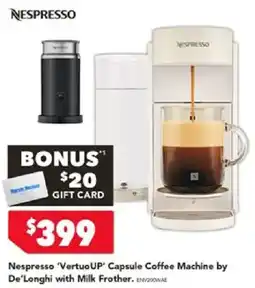 Harvey Norman Nespresso 'Vertuo UP' Capsule Coffee Machine by De'Longhi with Milk Frother offer