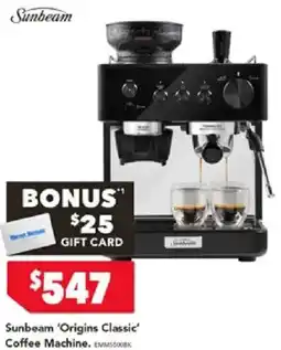 Harvey Norman Sunbeam 'Origins Classic' Coffee Machine offer