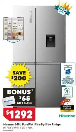 Harvey Norman Hisense 649L PureFlat Side-By-Side Fridge offer