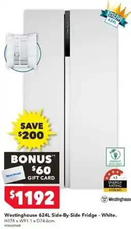 Harvey Norman Westinghouse 624L Side-By-Side Fridge - White offer