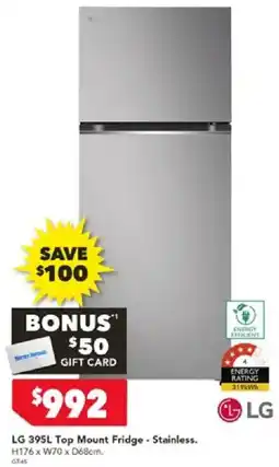 Harvey Norman LG 395L Top Mount Fridge - Stainless offer
