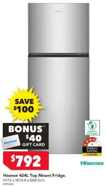 Harvey Norman Hisense 424L Top Mount Fridge offer