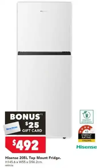 Harvey Norman Hisense 205L Top Mount Fridge offer