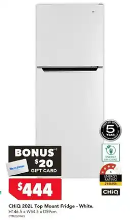 Harvey Norman CHIQ 202L Top Mount Fridge - White offer