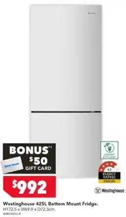 Harvey Norman Westinghouse 425L Bottom Mount Fridge offer