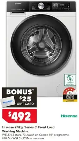 Harvey Norman Hisense 7.5kg 'Series 3' Front Load Washing Machine offer