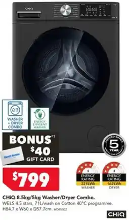 Harvey Norman CHIQ 8.5kg/5kg Washer/Dryer Combo offer