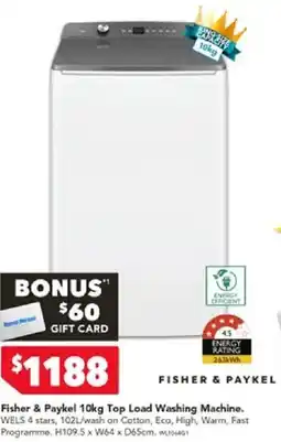 Harvey Norman Fisher & Paykel 10kg Top Load Washing Machine offer