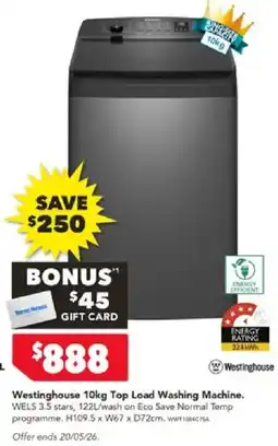 Harvey Norman Westinghouse 10kg Top Load Washing Machine offer