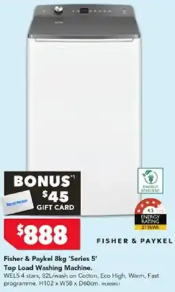 Harvey Norman Fisher & Paykel 8kg 'Series 5' Top Load Washing Machine offer